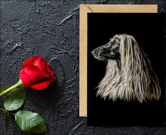 Afghan Hound Greeting Card with Stunning Fractal Art Design. Blank Inside for Birthdays or any other Occasion