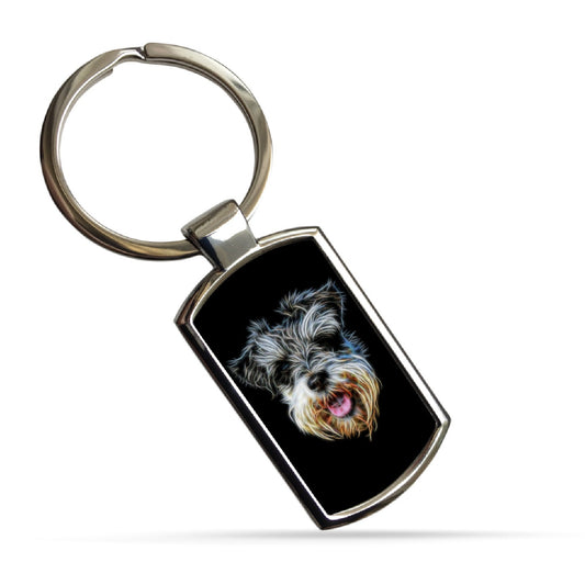 Schnauzer Keychain with Stunning Fractal Art Design.