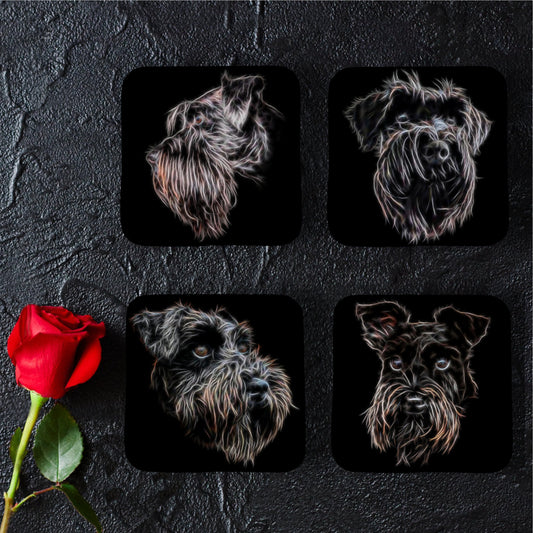 Black Schnauzer Coasters with Stunning Fractal Art Design. Schnauzer Owner Gift