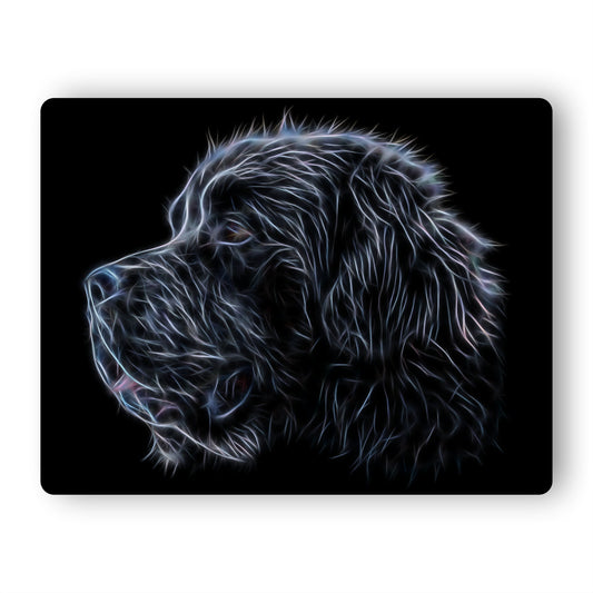 Black Newfoundland Dog Metal Wall Plaque with Fractal Art Design.