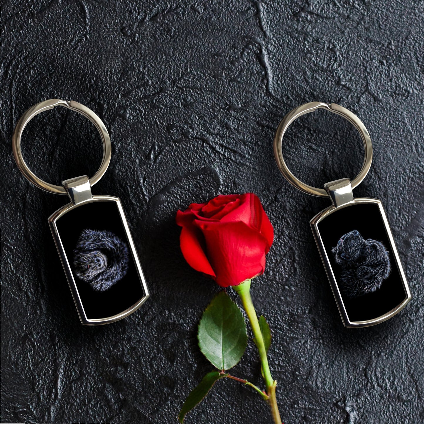 Black Newfoundland Dog Metal Rectangle Keyring