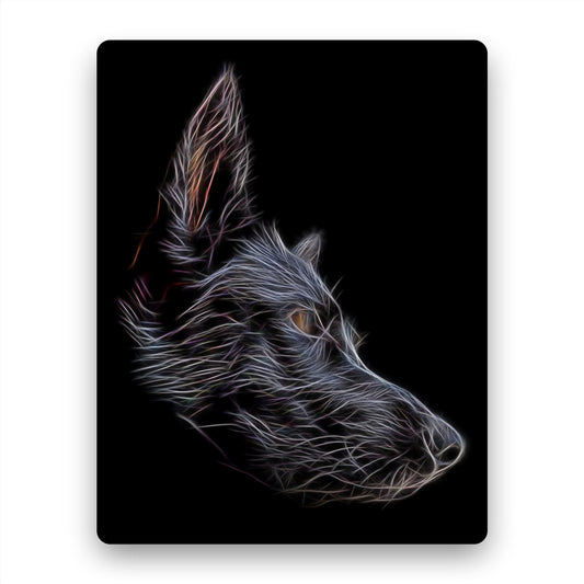 Black German Shepherd Metal Wall Plaque with Fractal Art Design, Perfect Dog Owner Gift.