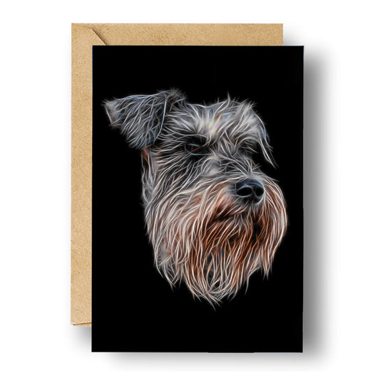 Salt & Pepper Schnauzer Greeting Card with Stunning Fractal Art Design. Blank Inside for Birthdays or any other Occasion