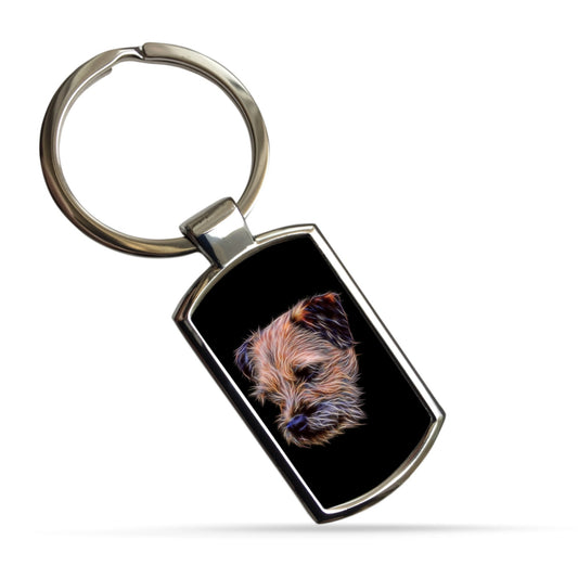 Border Terrier Keychain with Stunning Fractal Art Design. A Perfect Gift for Dog Lover.