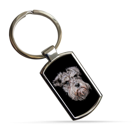 Schnauzer Keychain with Stunning Fractal Art Design.