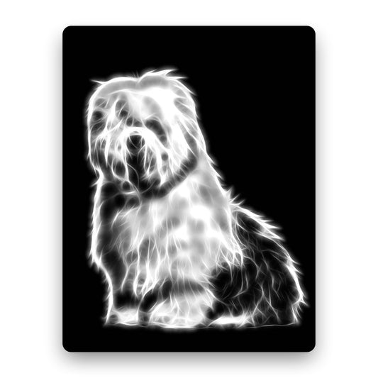 Old English Sheepdog Metal Wall Plaque with Stunning Fractal Art Design.