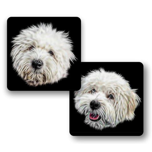 Coton De Tulear Coasters, Set of 2, with Stunning Fractal Art Design.