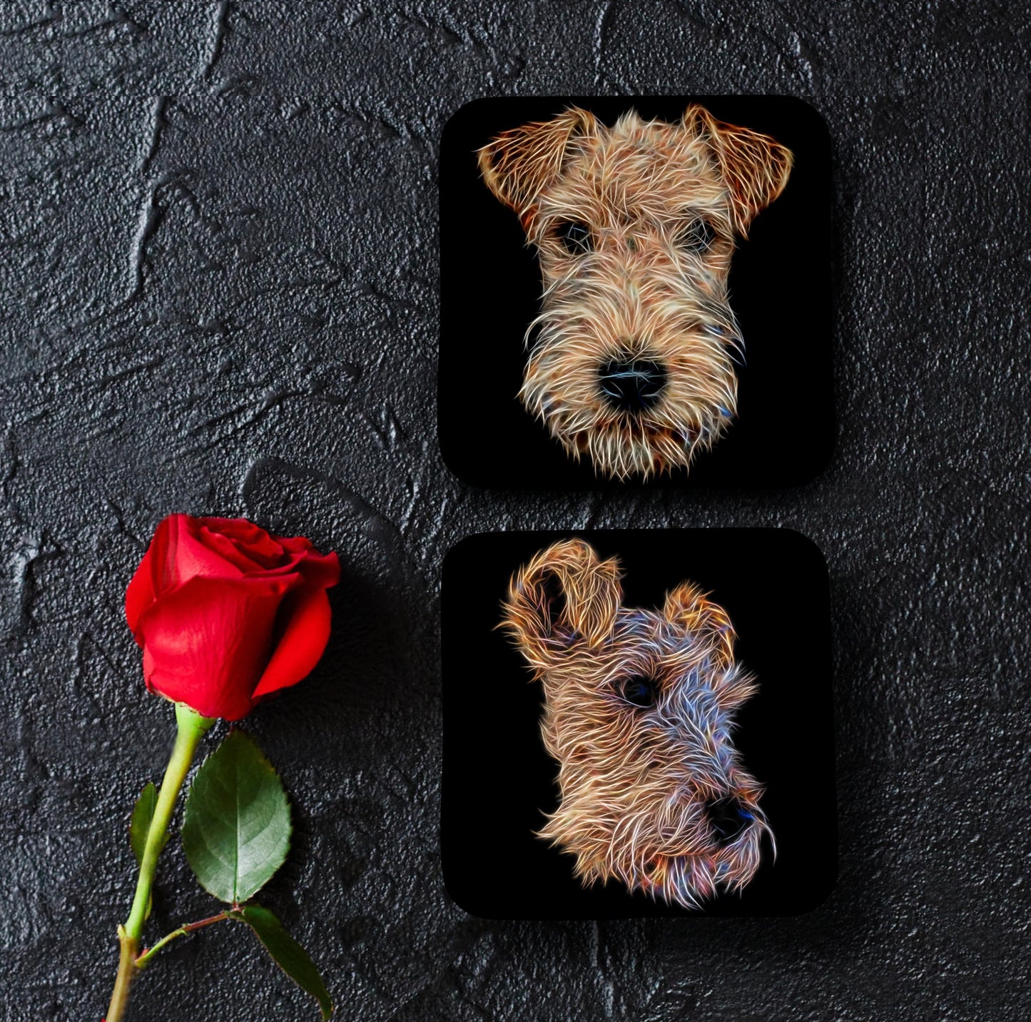 Lakeland Terrier Coasters, Set of 2, with Stunning Fractal Art Design.