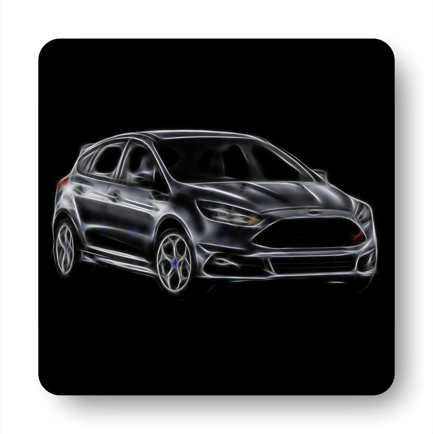 Ford Focus ST Coasters with Stunning Fractal Art Design. Various colours blue, red, yellow, orange, black, grey, and white available.