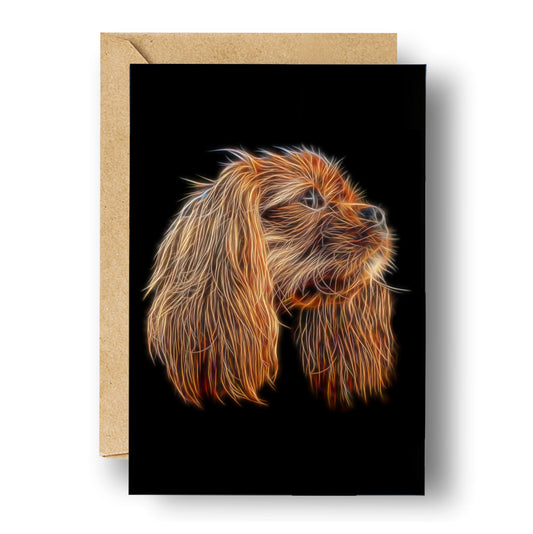 Cavalier King Charles Spaniel Greeting Card Blank Inside. Ruby, Black and Tan, Blenheim, and Tri colour.