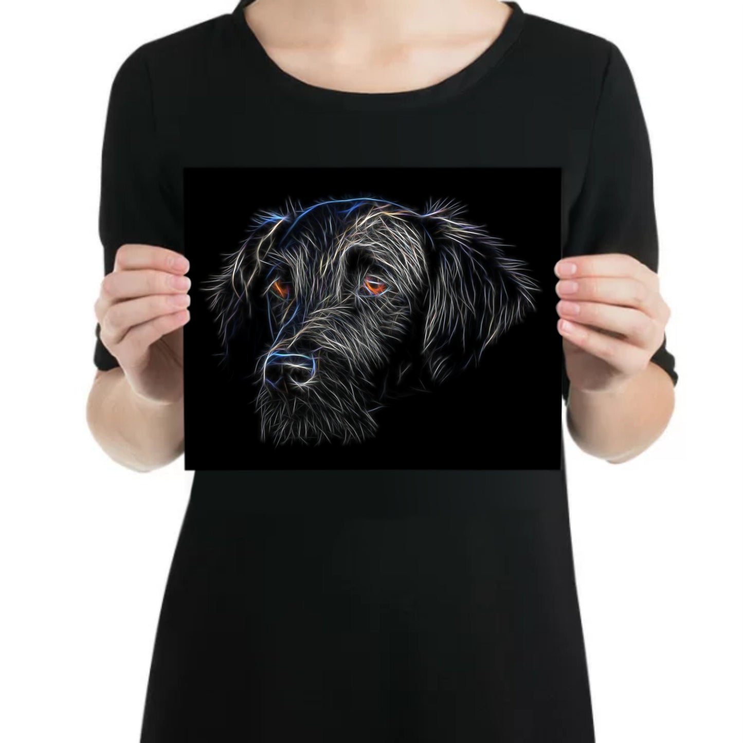 Flat Coated Retriever Metal Wall Plaque with Stunning Fractal Art Design.