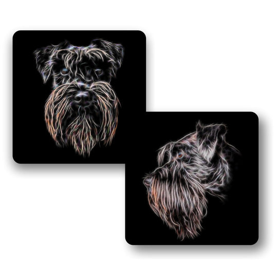 Black Schnauzer Coaster Set with Stunning Fractal Art Design, Schnauzer Owner Gift