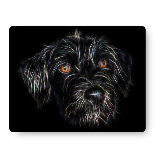 Black Jackapoo Dog Metal Wall Plaque with Fractal Art Design.