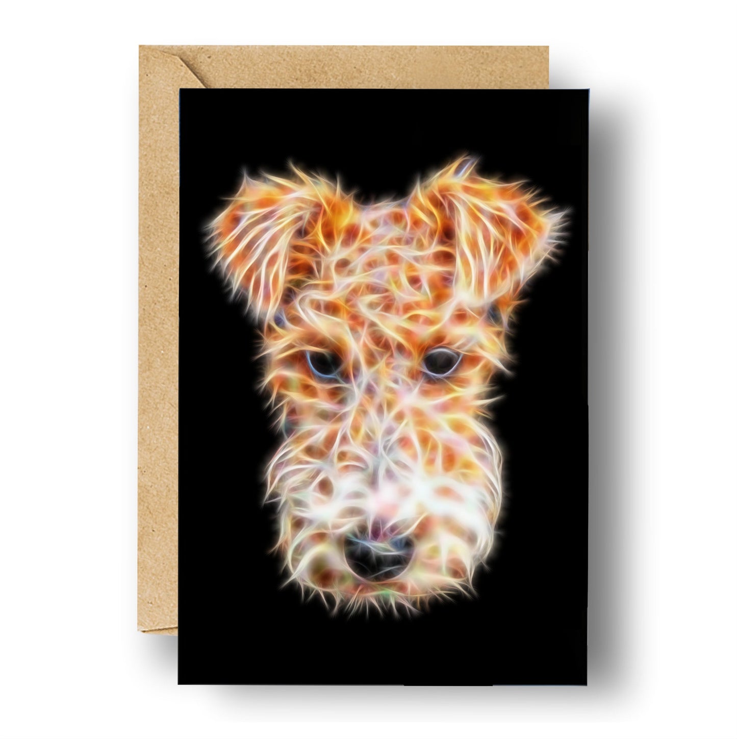 Fox Terrier Greeting Card with Stunning Fractal Art Design. Blank Inside for Birthdays or any other Occasion