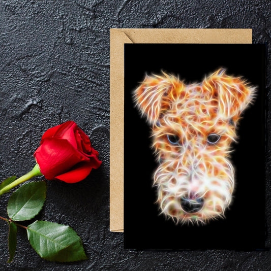 Fox Terrier Greeting Card with Stunning Fractal Art Design. Blank Inside for Birthdays or any other Occasion