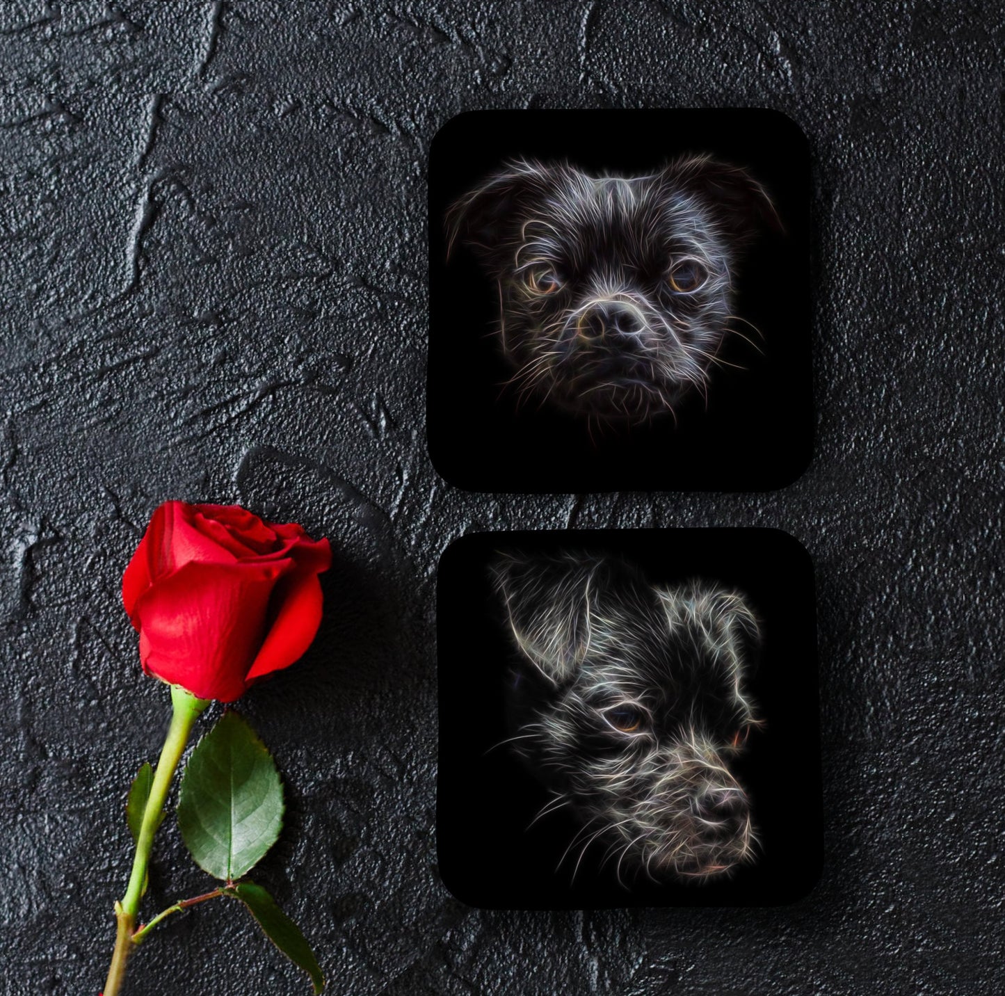Black Chug Coasters, Set of 2, with Stunning Fractal Art Design.