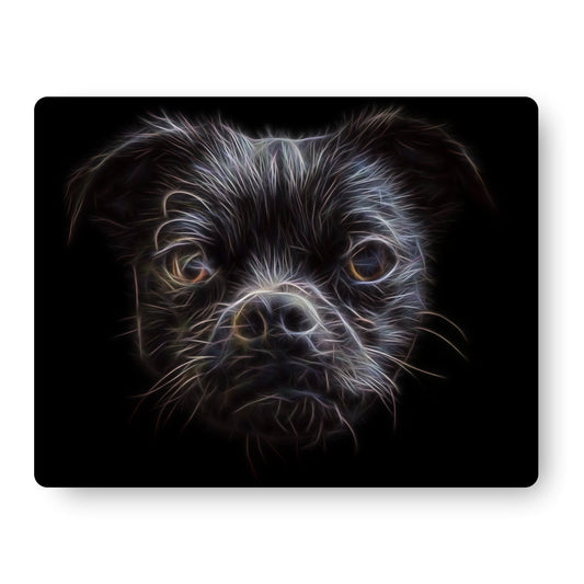 Black Chug Dog Metal Wall Plaque with Fractal Art Design.