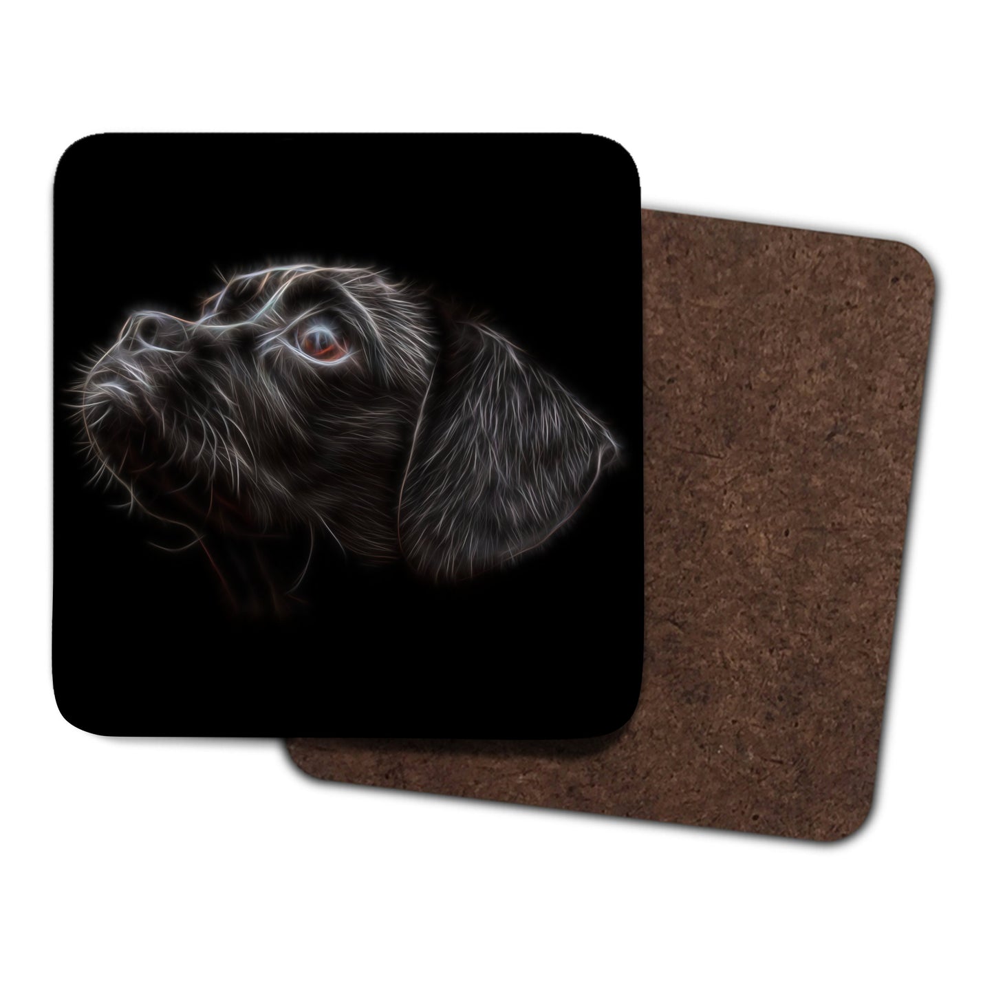 Black Puggle Coasters, Set of 2, with Stunning Fractal Art Design.
