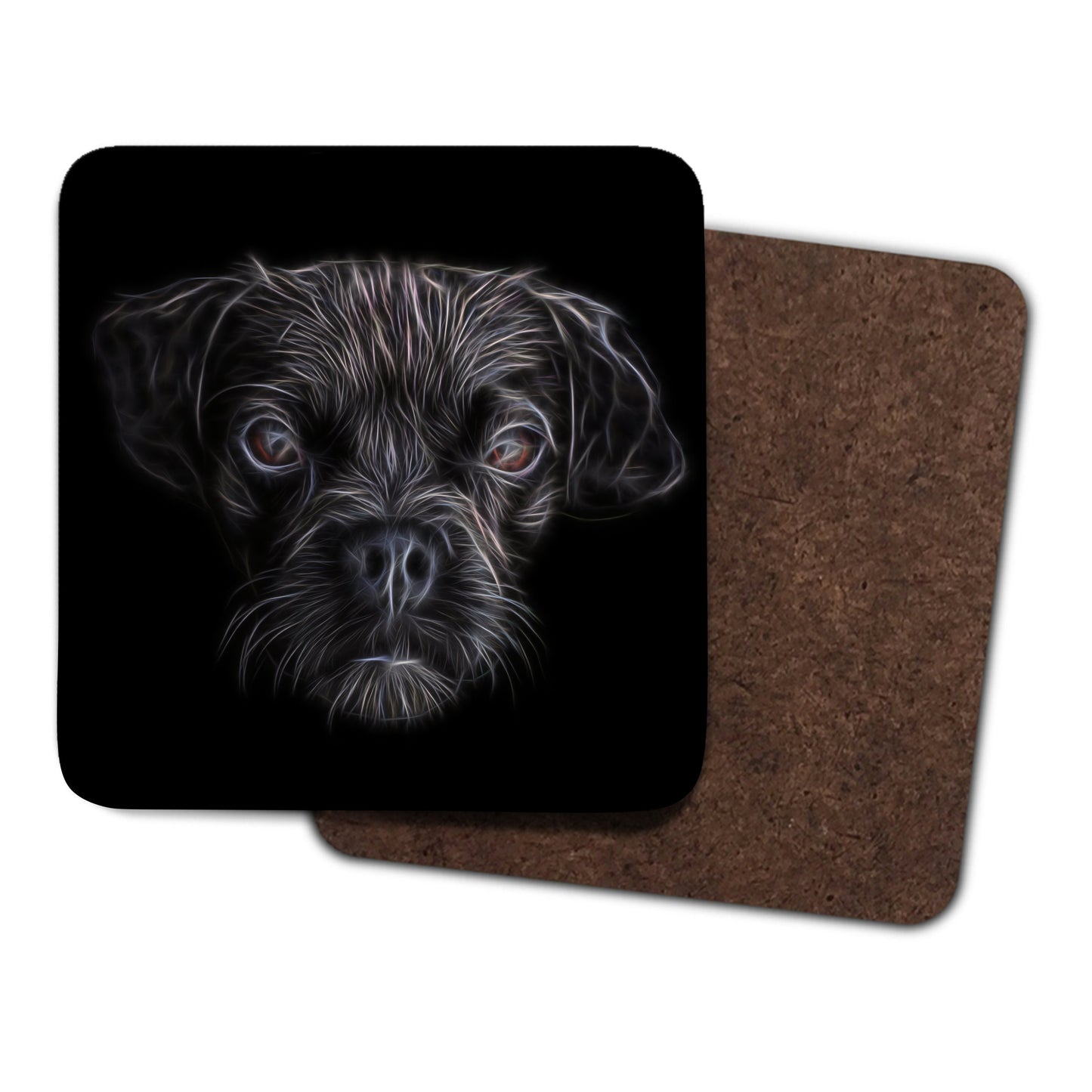 Black Puggle Coasters, Set of 2, with Stunning Fractal Art Design.