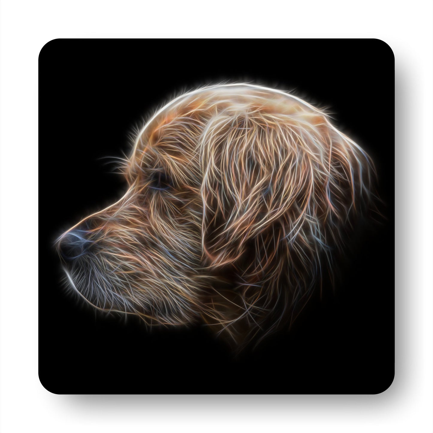 Golden Retriever Coasters, Set of 2, with Stunning Fractal Art Design. Perfect Owner Gift.