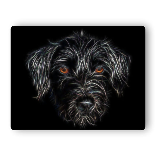 Black Jackapoo Dog Metal Wall Plaque with Fractal Art Design.