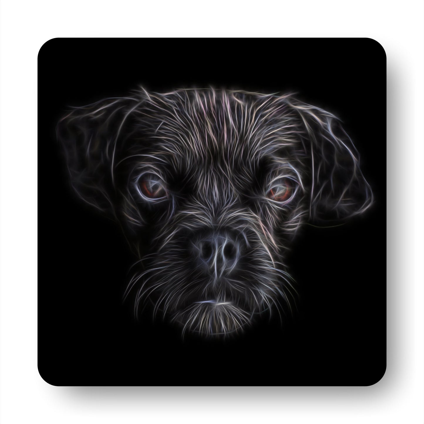 Black Puggle Coasters, Set of 2, with Stunning Fractal Art Design.