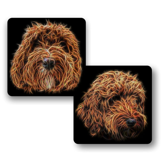 Red Labradoodle Coasters, Set of 2, with Stunning Fractal Art Design