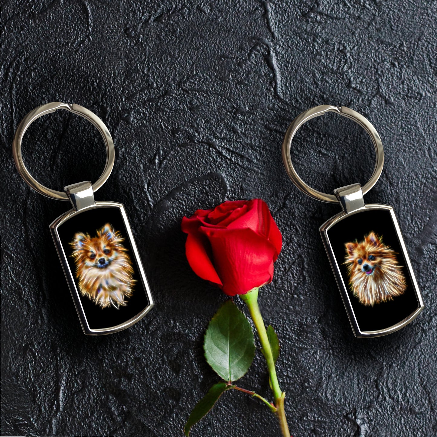 Pomeranian Keychain with Stunning Fractal Art Design