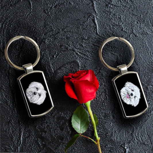 Maltese Dog Keychain with Stunning Fractal Art Design