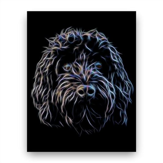 Black Cockapoo Print with Stunning Fractal Art Design. Various Sizes Available
