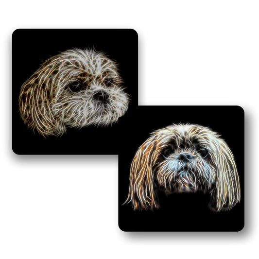 Shih Tzu Coasters, Set of 2, with Fractal Art Design, Perfect Shih Tzu Owner Gift