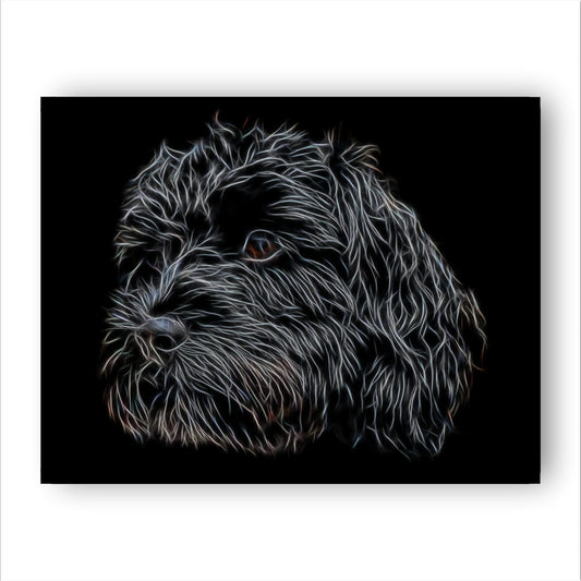 Black Cavapoo Print with Stunning Fractal Art Design. Various Sizes Available