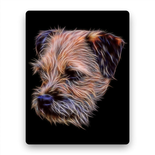 Border Terrier Metal Wall Plaque with Stunning Fractal Art Design.