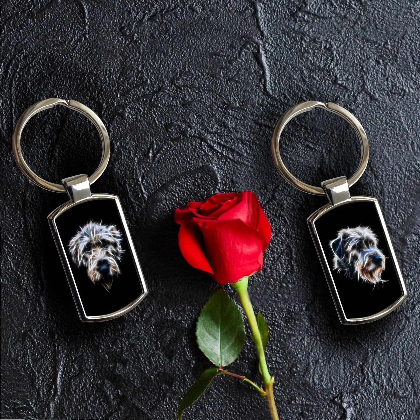 Irish Wolfhound Dog Keychain with Stunning Fractal Art Design