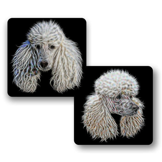 White Standard Poodle Coasters, Set of 2, with Stunning Fractal Art Design. Perfect Poodle Owner Gift.