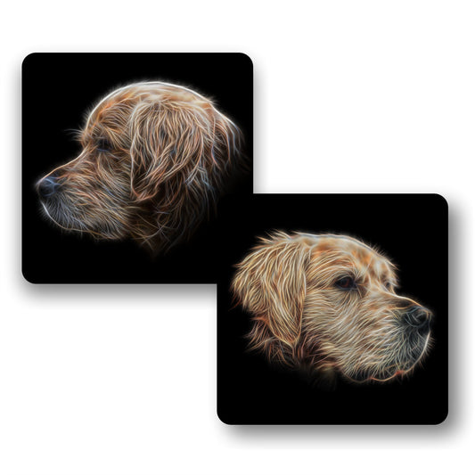 Golden Retriever Coasters, Set of 2, with Stunning Fractal Art Design. Perfect Owner Gift.