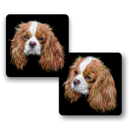 Blenheim King Charles Spaniel Coasters, Set of 2, with Fractal Art Design