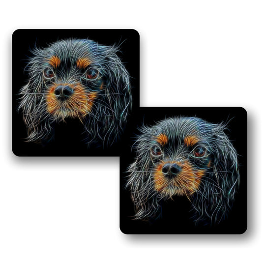 Black and Tan King Charles Spaniel Coasters, Set of 2, with Stunning Fractal Art Design.