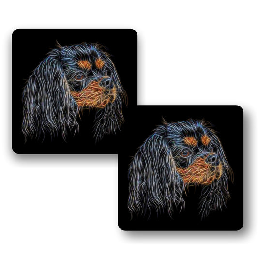 Black and Tan King Charles Spaniel Coasters, Set of 2, with Stunning Fractal Art Design.