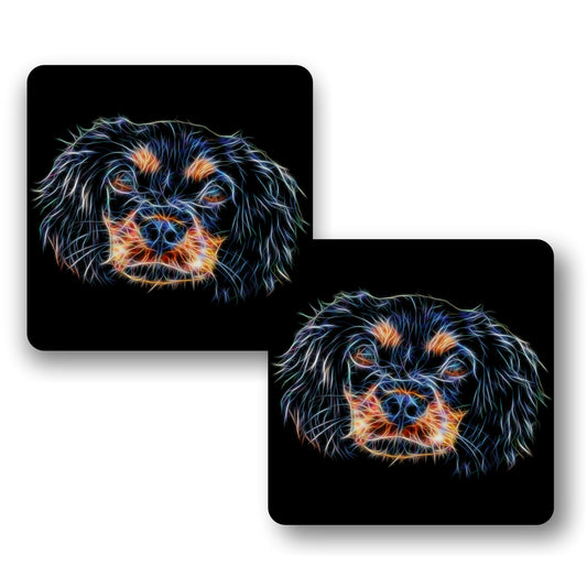 Black and Tan King Charles Spaniel Coasters, Set of 2, with Stunning Fractal Art Design.