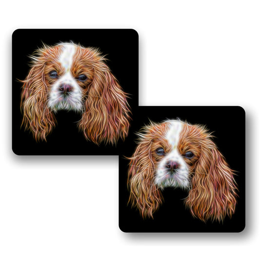 Blenheim King Charles Spaniel Coasters, Set of 2, with Fractal Art Design