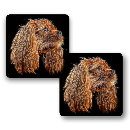 Ruby King Charles Spaniel Coasters, Set of 2, with Fractal Art Design