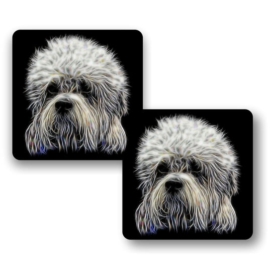 Dandie Dinmont Coasters, Set of 2, with Stunning Fractal Art Design.