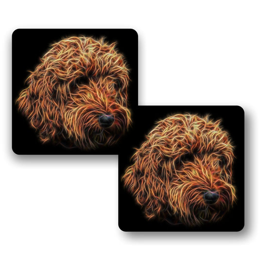 Red Labradoodle Coasters, Set of 2, with Stunning Fractal Art Design