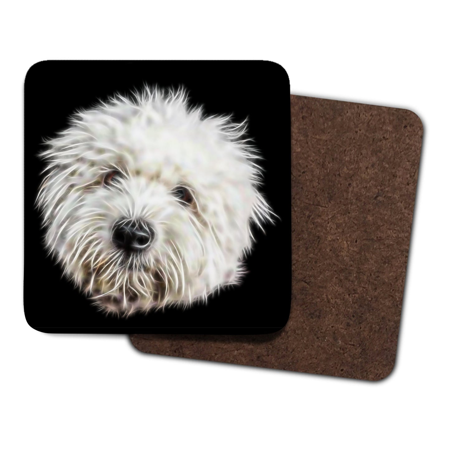 Coton De Tulear Coasters, Set of 2, with Stunning Fractal Art Design.