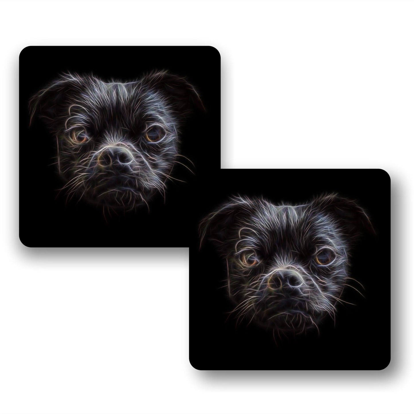Black Chug Coasters, Set of 2, with Stunning Fractal Art Design.