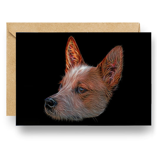 Australian Cattle Dog Greeting Card with Stunning Fractal Art Design. Blank Inside for Birthdays or any other Occasion, Red Heeler