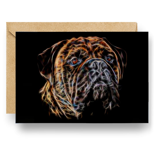 Brindle Bullmastiff Greeting Card with Stunning Fractal Art Design. Blank Inside for Birthdays or any other Occasion