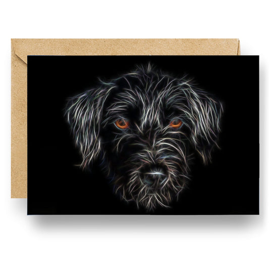 Black Jackapoo Greeting Card with Stunning Fractal Art Design. Blank Inside for Birthdays or any other Occasion