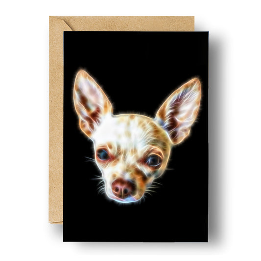 Cream Chihuahua Greeting Card with Stunning Fractal Art Design. Blank Inside for Birthdays or any other Occasion